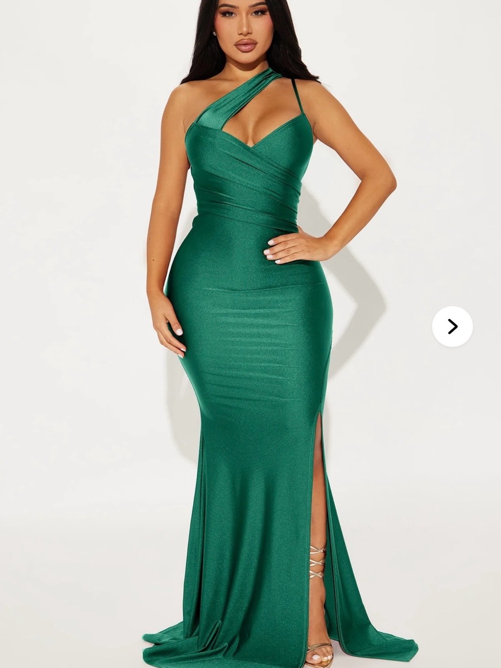 Fashion Nova Green One-Shoulder Mermaid Gown
